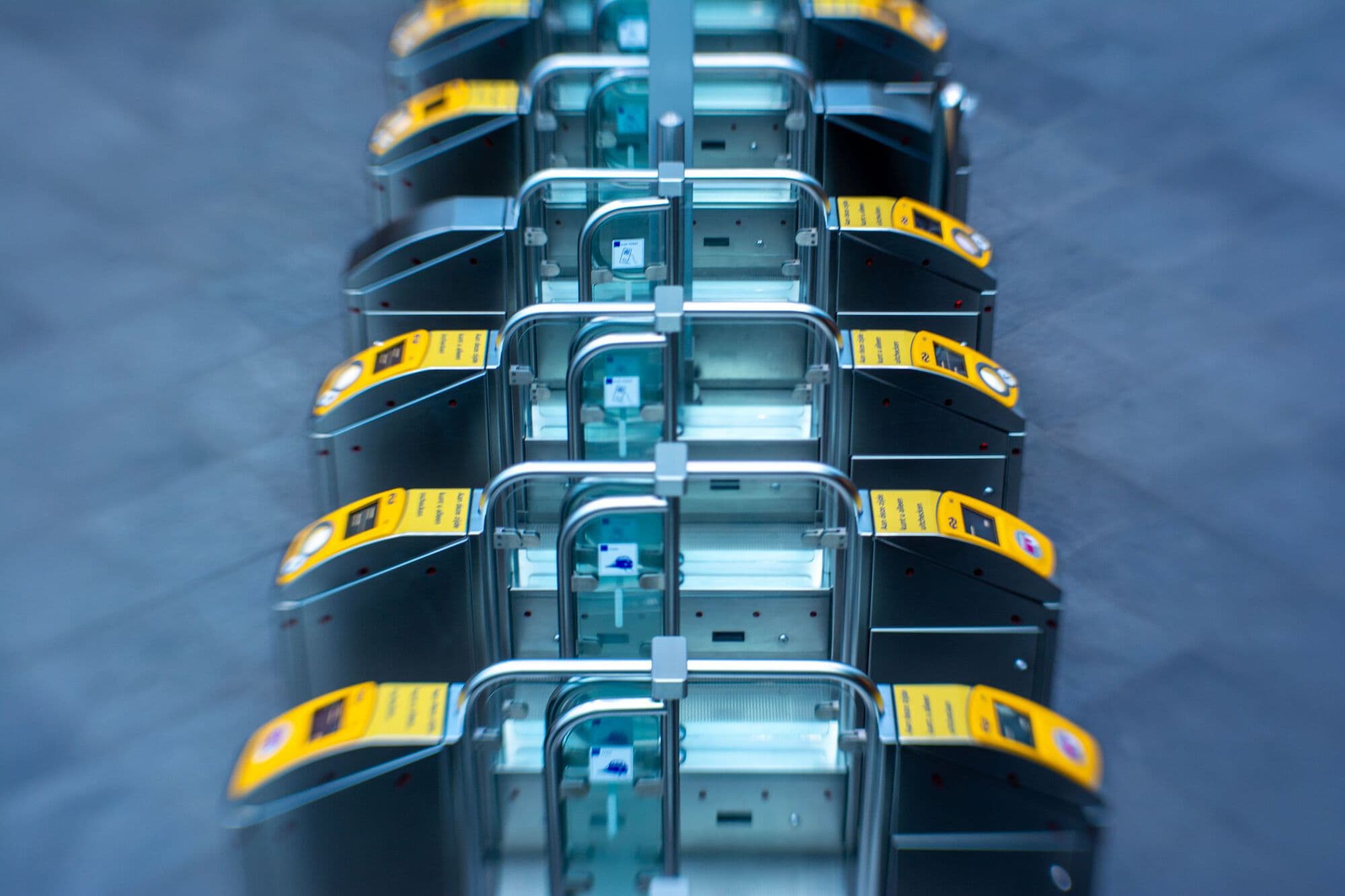 A row of ticket gates seen from above