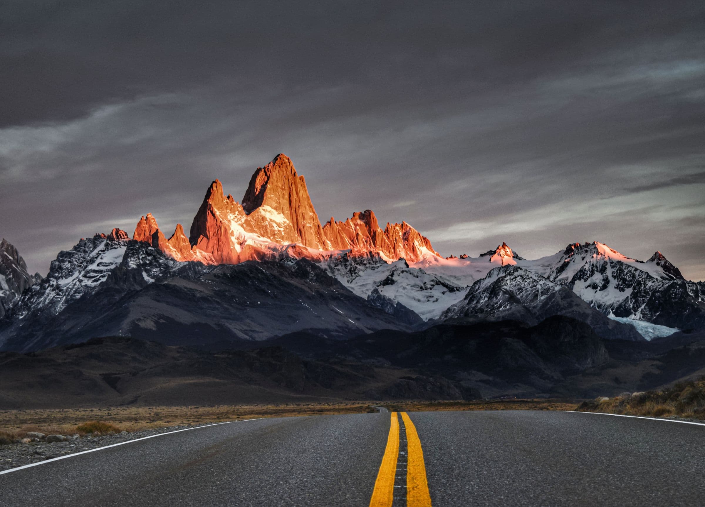 A road leading to Mount Fitz Roy at sunrise